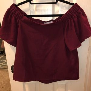 Off the shoulder burgundy top
